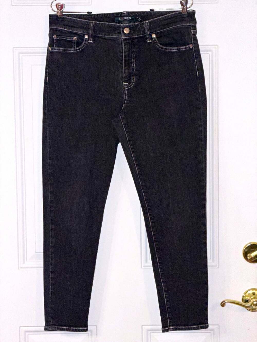 Lauren Ralph Lauren Premier Skinny Ankle Jeans Womens 10 Dark Black Stretch